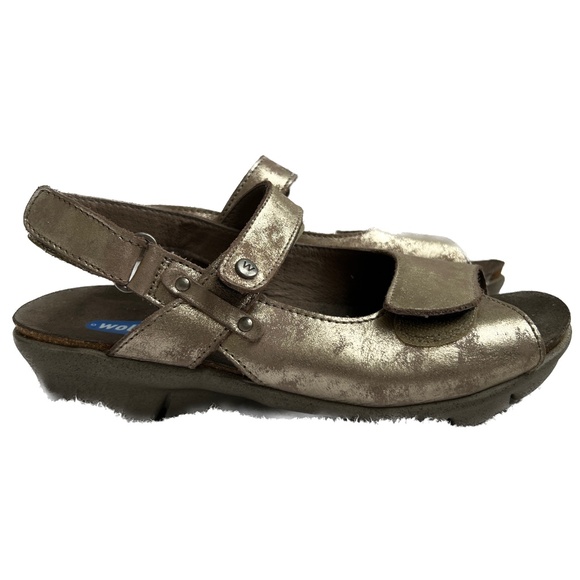 Wolky Sandals 2 Strap Comfort Hook & Loop Mottled Gold Size 38 US Size 7 - Picture 6 of 9